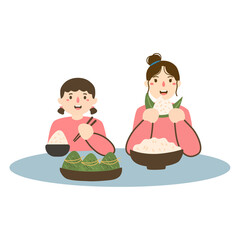 dragon boat family eating zongzi