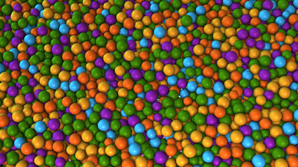 Fototapeta na wymiar High Angle View Colorful Green Yellow Blue Violet Ball Pit Balls Background 3D Rendering