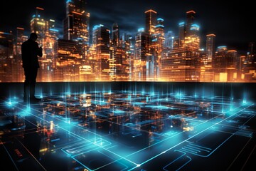 interface the distance computer digital technology background.