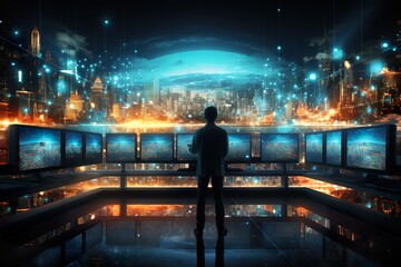 interface the distance computer digital technology background.