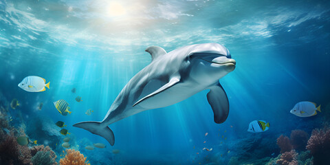 Journey to the Depths: Dolphin Swim in the Vibrant Underwater World Exploring Oceanic Delights Amongst Corals and Fishes