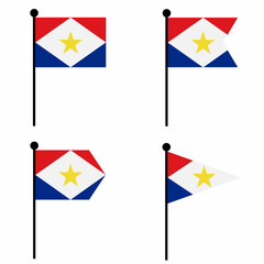 Saba waving flag icon set in 4 shape versions. Collection of flagpole sign for identity, emblem, and infographic.