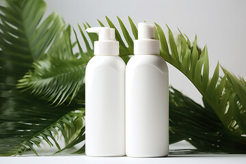 mockup beatuty white cosmetics bottles with skincare healthcare concept. mockup for design packaging