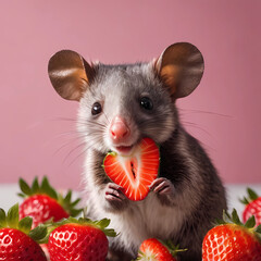 Possum holding strawberry, elegant, luxury, clean, smooth, elegant, beautiful, highly detailed, sharp focus, studio photography, xf iq 4, 1 5 0 mp, 5 0 mm, iso 2 0 0, 1 / 1 6 0 s, realistic, natural l