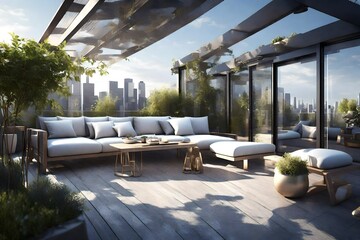 roof - terrace in a modern style. 3d render 