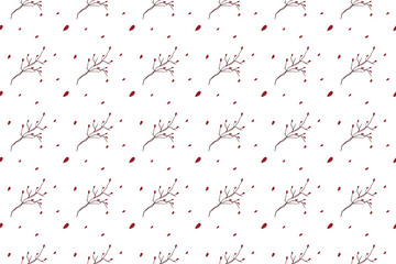 Bouquet of dry branches with red dot as seamless pattern background