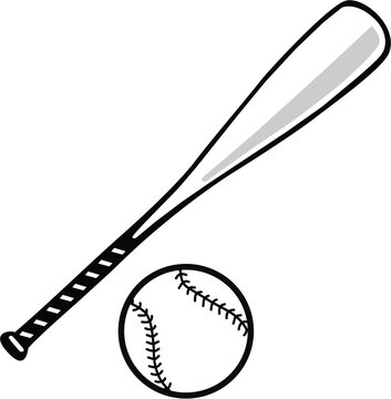 baseball sports bat and ball design black and white. suitable for a logo in a baseball team