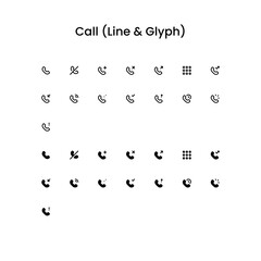 Call/Telephone Outline and Glyph (Solid) Icon Set