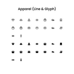 Apparel/Clothing Outline and Glyph (Solid) Icon Set