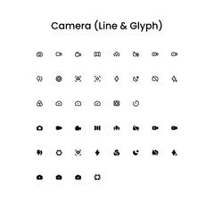 Camera Outline and Glyph (Solid) Icon Set
