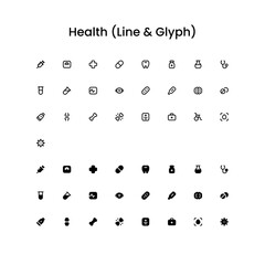 Health/Medical Outline and Glyph (Solid) Icon Set
