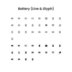 Battery Outline and Glyph (Solid) Icon Set