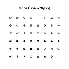 Maps Outline and Glyph (Solid) Icon Set