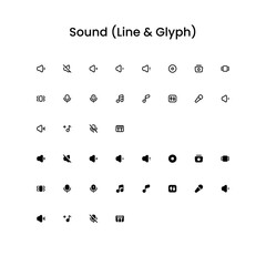 Sound/Audio Outline and Glyph (Solid) Icon Set