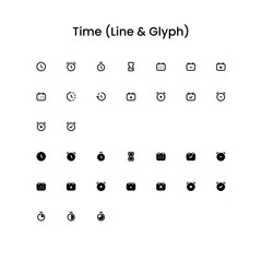 Time/Date Editing Outline and Glyph (Solid) Icon Set