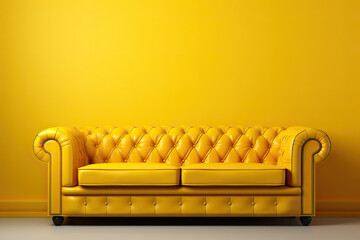 yellow leather sofa in front of yellow wall