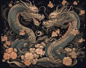 Tuinposter chinese dragon on the wall © lc design