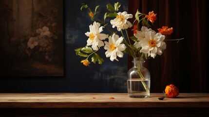Still life with flower on wood table