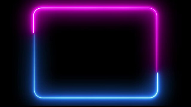 cyber neon frame blue and purple ping animated frame background square and parallelogram neon running alpha looping 4k