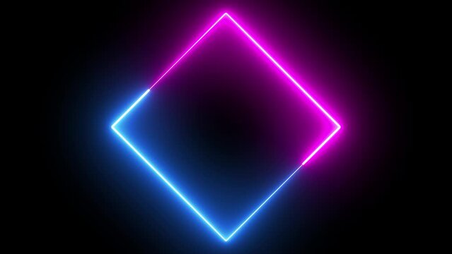 cyber neon frame blue and purple ping animated frame background square and parallelogram neon running alpha looping 4k
