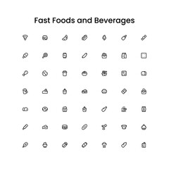 Fast Food and Beverages Outline Icon Set