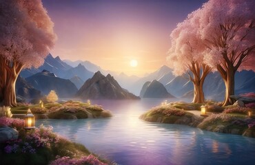 夕日と桜の景色