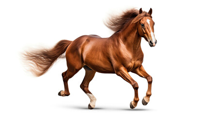 a brown horse is running isolated on a white background