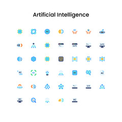 Artificial Intelligence Flat Icon Set