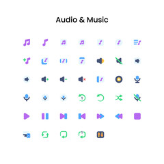 Audio and Music Flat Icon Set