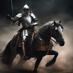 background illustration of horse riding knight in armor