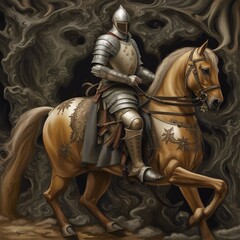 background illustration of horse riding knight in armor