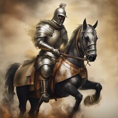 background illustration of horse riding knight in armor
