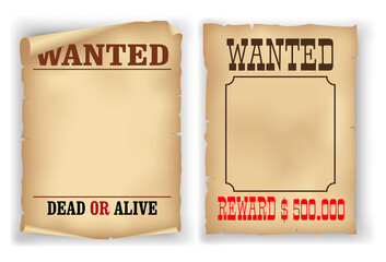 set of realistic wanted poster isolated or vintage scroll parchment manuscripts. 3D Render