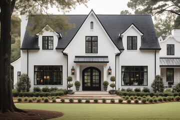 White modern farmhouse cottage transitional classic home house  © Vanhayley