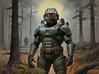 dark fantasy art, tribal chief in barren pine illustration