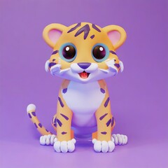 cute little baby tiger with big black eyes. Fantasy monster. Small Funny Cartoon character. Fairy tale. Isolated on black background. AI Generated.
