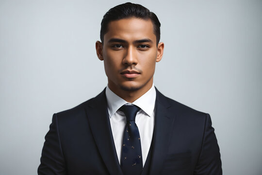 Portrait of a handsome young man in a business suit looking at the camera
