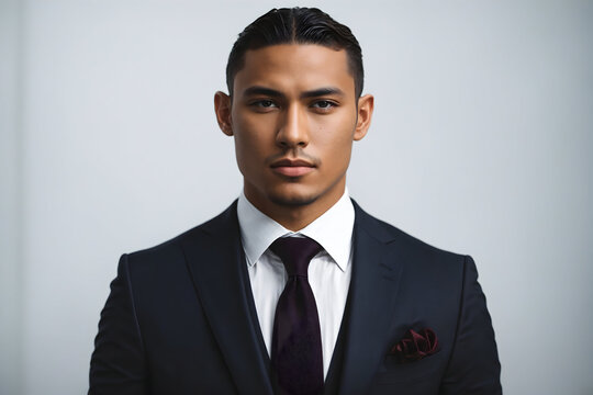 Portrait of a handsome young man in a business suit looking at the camera