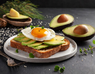 Tasty fresh toast with avocado and egg