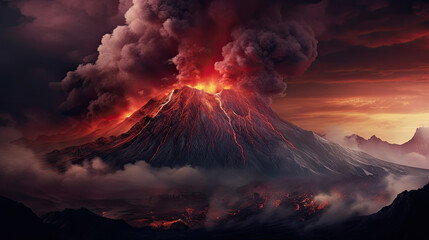 a volcano erupting with lava and smoke coming out of it. an exploding volcano with bright red and black - Powered by Adobe