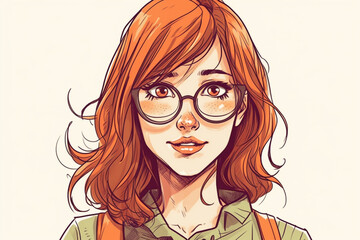 Fototapeta premium Portrait of a beautiful smiling girl with glasses. Vector illustration.