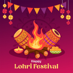 January Happy Lohri. India traditional celebration day illustration vector background. Vector eps 10