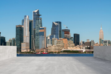 Skyscrapers Cityscape Downtown, New York Skyline Buildings. Beautiful Real Estate. Day time. Empty rooftop View. Success concept.