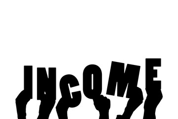 Digital png illustration of hands holding income text on transparent background