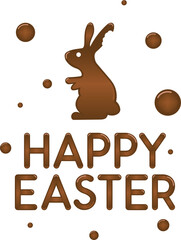 Obraz premium Digital png illustration of brown happy easter text, dots and bunny on transparent background