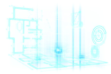 Digital png illustration of blue digital solids and shapes on transparent background