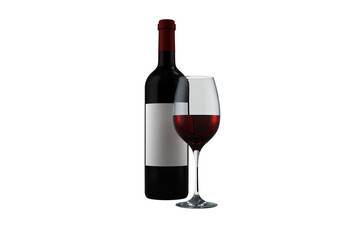 Digital png illustration of bottle and glass of red wine on transparent background