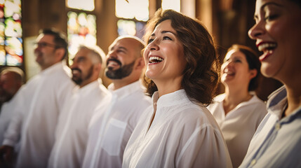 A church choir singing with joy, showcasing the power of music in worship.