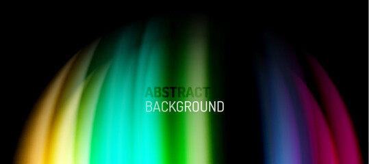 Rainbow color wave lines on black. Techno or business abstract background for posters, covers, banners, brochures, websites