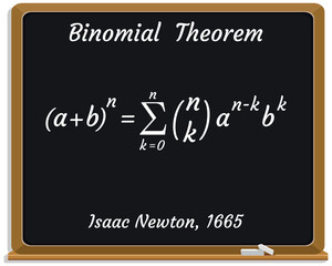 Binomial Theorem Formula on a black chalkboard. School. Vector illustration.